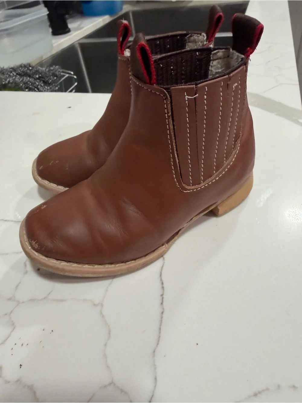 Kids Brown Pull-On Chelsea Boots with Elastic Side Panels